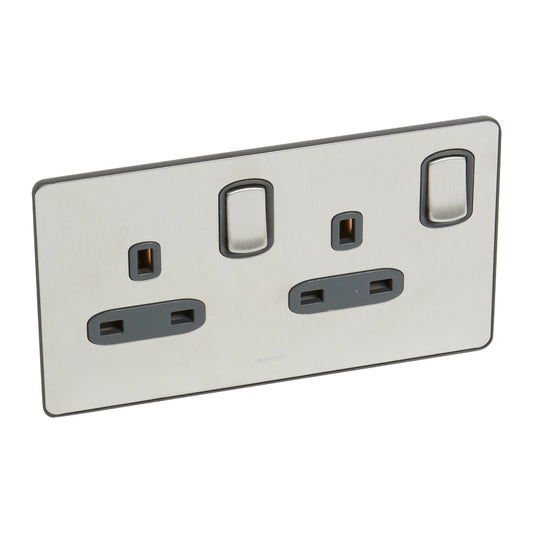 SYNERGY SLEEK - 2 GANG SWITCHED DOUBLE POLE BS SOCKET OUTLET 13A