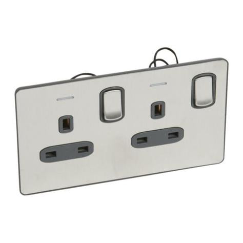 SYNERGY SLEEK - 2 GANG SWITCHED SINGLE POLE BS SOCKET OUTLET 13A + BLUE LED POWER INDICATOR