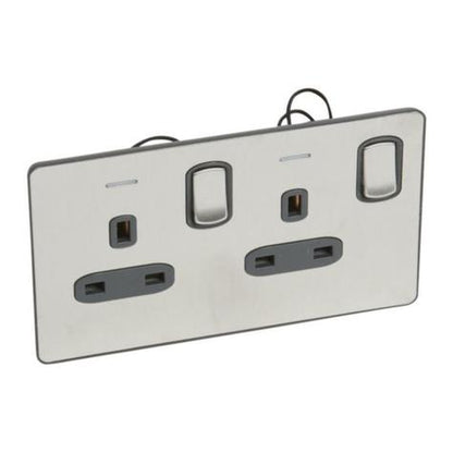 SYNERGY SLEEK - 2 GANG SWITCHED SINGLE POLE BS SOCKET OUTLET 13A + BLUE LED POWER INDICATOR