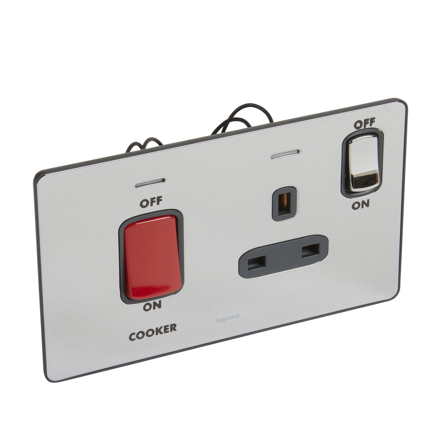 SYNERGY SLEEK - 2GANG DOUBLE POLE SWITCH 45A + BS 13A SWITCHED SOCKET OUTLET COOKER MARKING