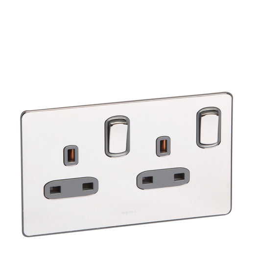 SYNERGY SLEEK - 2 GANG SWITCHED DOUBLE POLE BS SOCKET OUTLET 13A