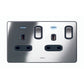 SYNERGY SLEEK - 2 GANG SWITCHED SINGLE POLE BS SOCKET OUTLET 13A + BLUE LED POWER INDICATOR
