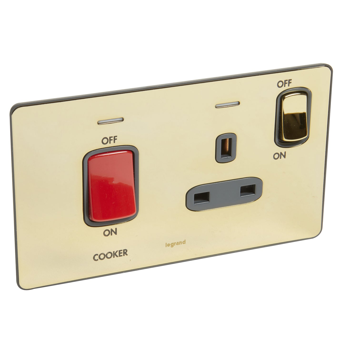 SYNERGY SLEEK - 2GANG DOUBLE POLE SWITCH 45A + BS 13A SWITCHED SOCKET OUTLET COOKER MARKING