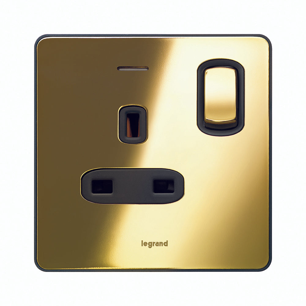 SYNERGY SLEEK - 1 GANG SWITCHED DOUBLE POLE BS SOCKET OUTLET 13A + BLUE LED POWER INDICATOR
