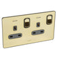 SYNERGY SLEEK - 2 GANG SWITCHED DOUBLE POLE BS SOCKET OUTLET 13A + BLUE LED POWER INDICATOR