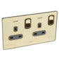 SYNERGY SLEEK - 2 GANG SWITCHED SINGLE POLE BS SOCKET OUTLET 13A + BLUE LED POWER INDICATOR