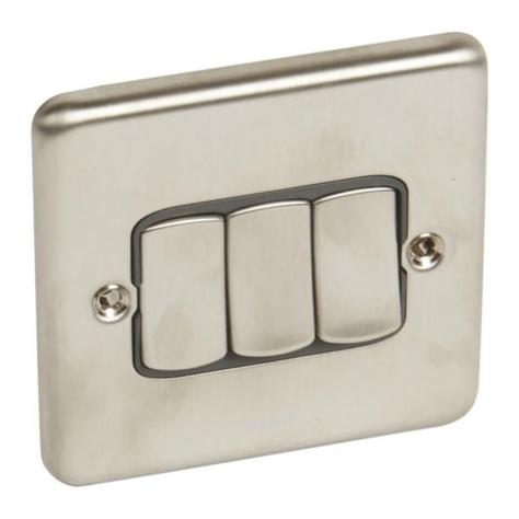 SYNERGY AUTHENTIC - 3 GANG 2-WAY SWITCH - 10AX - BRUSHED STAINLESS STEEL