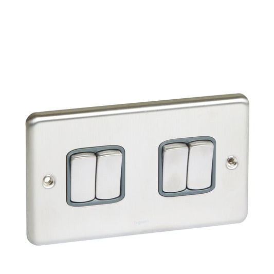 SYNERGY AUTHENTIC - 4 GANG 2-WAY SWITCH - 10AX - BRUSHED STAINLESS STEEL
