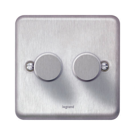 SYNERGY AUTHENTIC - PUSH ON/OFF 2 GANG 2-WAY ROTARY DIMMER - 400W - BRUSHED STAINLESS STEEL