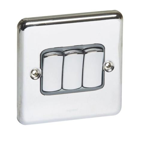 SYNERGY AUTHENTIC - 3 GANG 2-WAY SWITCH - 10AX - POLISHED STAINLESS STEEL