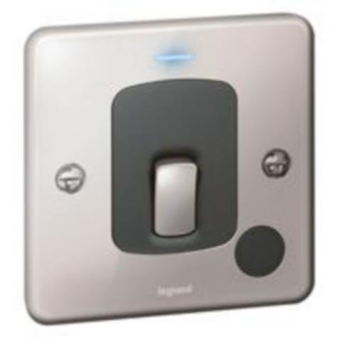 SYNERGY  AUTHENTIC - DOUBLE POLE SWITCH WITH CORD OUTLET AND BLUE LED POWER INDICATOR - 20A - POLISHED STAINLESS STEEL