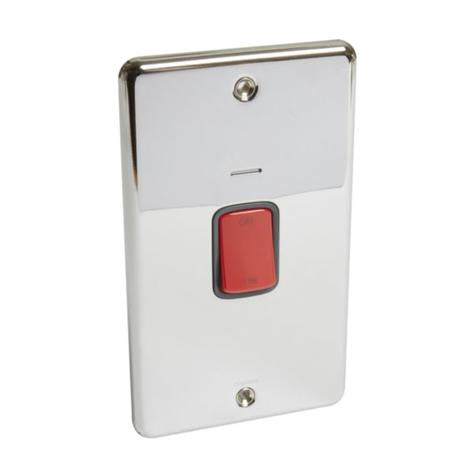 SYNERGY AUTHENTIC - DOUBLE POLE SWITCH + BLUE LED POWER INDICATOR - 2G VERTICAL PLATE - 45A