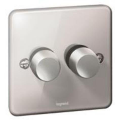 SYNERGY AUTHENTIC - PUSH ON/OFF 2 GANG 2-WAY ROTARY DIMMER - 400W - POLISHED STAINLESS STEEL